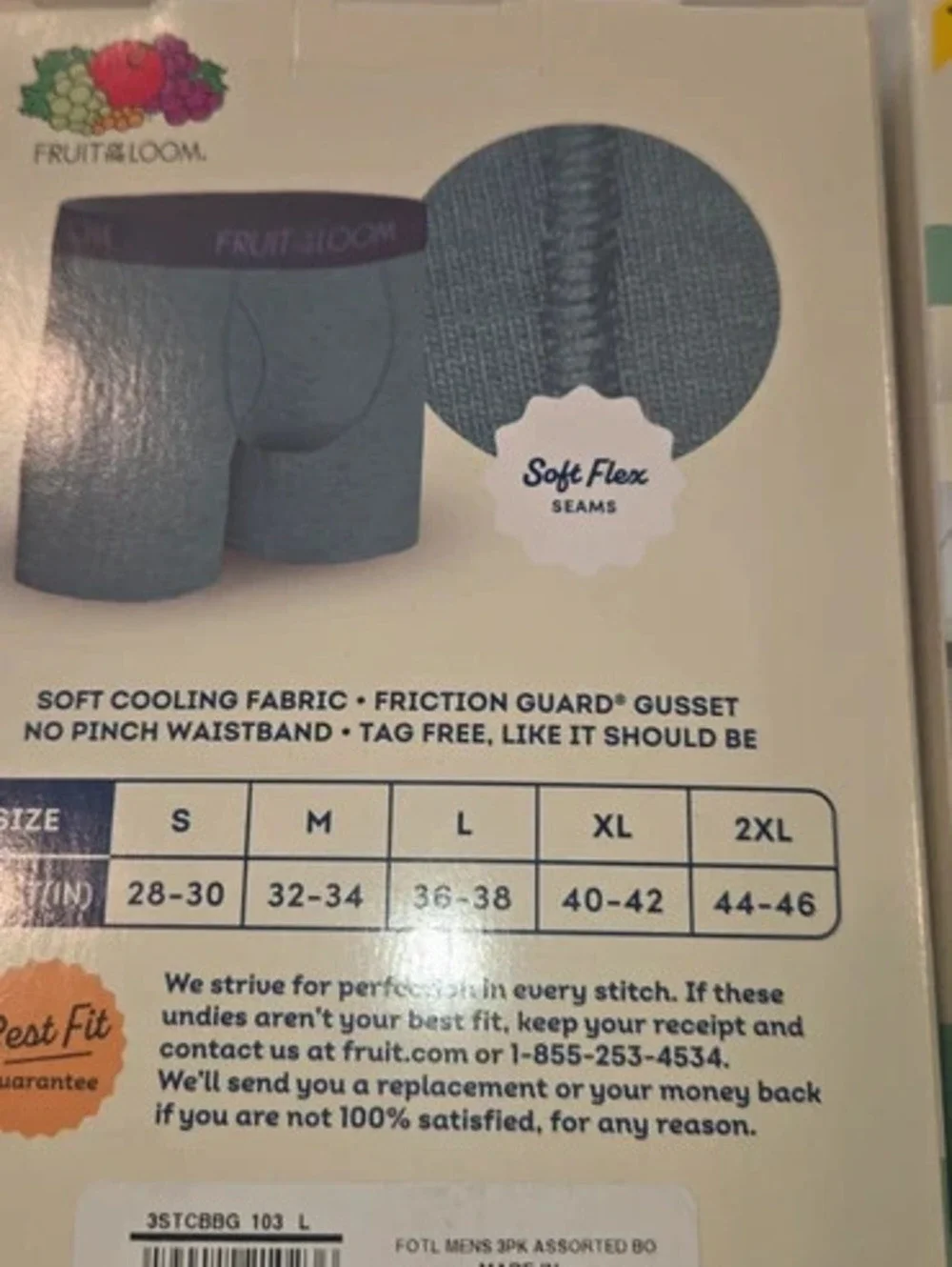 9 pairs of Fruit of the Loom boxer briefs, size large.